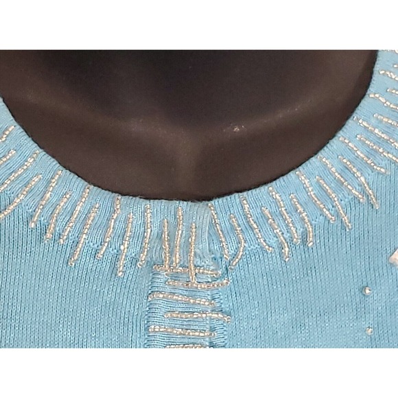 Berek by Takako Sakon XL Button Down Light Blue Sequins Beaded Cardigan Sweater - Picture 3 of 13